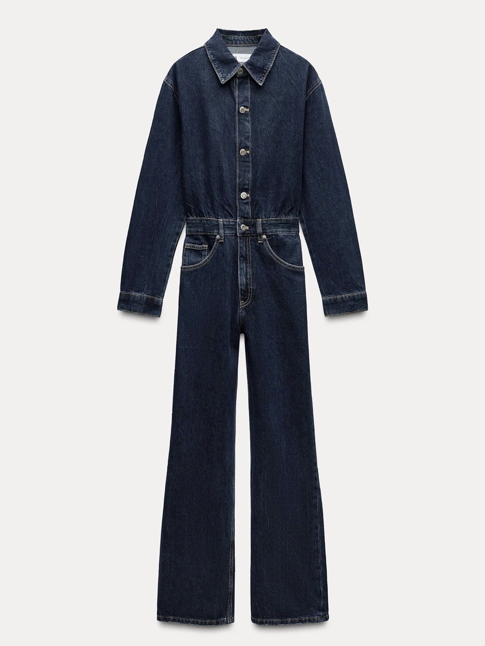 Zara Dark Indigo Denim Overall Jumpsuit